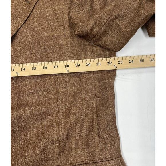 Hickey Freeman Mens 44L Brown Silk Linen Wool Plaid Sport Coat Jacket Blazer - Picture 12 of 16